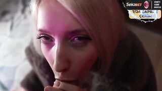The guy finished on the chin of a prostitute in fur