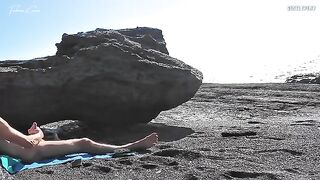 A girl removes her swimsuit and rubs herself while her friend jerks off