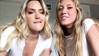 Two girls share the same cock during a steamy threesome session