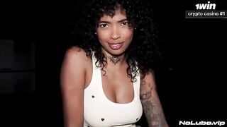 He's galloping along, forgetting to hit the brakes - a hot ebony chick with huge boobs is begging for hard sex