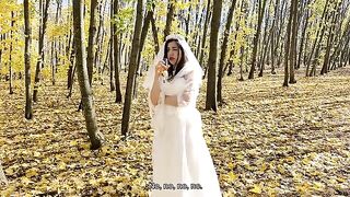 A white dress can be removed, but the main thing is to get a cock