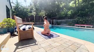 A huge oiled breast falls into the swimming pool