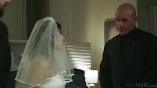 A cute brunette with a tattoo got fucked painfully and slowly on the bed