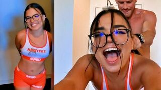 Hooters waitress gets fucked hard by her boss in the kitchen after work