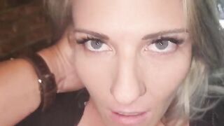 A blonde beauty bounces on a dick as if racing for sperm