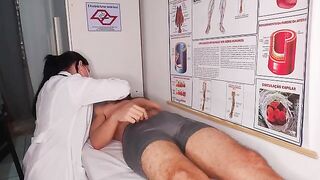 The doctor conducts an oral examination of a patient and becomes excited