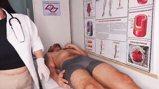 The doctor conducts an oral examination of a patient and becomes excited