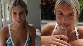 The girl sucks her stepbrother’s dick and gets cum on her lips