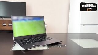 A stepsister gets fucked in the kitchen during a World Cup match