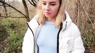Ava Monn is almost caught while giving a blowjob in the forest