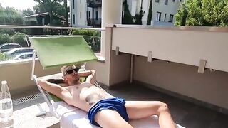 The Italian slut has sex on the balcony of her seaside villa