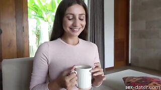 A hot brunette comes for tea and ends up in a steamy encounter