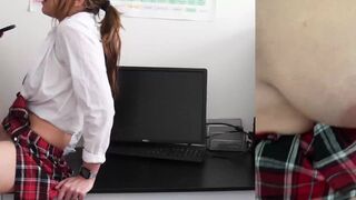 Schoolgirl caught masturbating, gets creampied by teacher