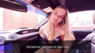 A beautiful girl made blowjob in the car on the public road