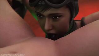 Powergirl and Catwoman in intense lesbian bondage