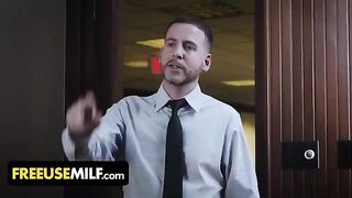Submissive busty MILFs get fucked on the desk by their boss in a Freeuse scene