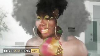 Ebony Mystique shares her skin care routine and gets a steamy 3some in a sizzling stream