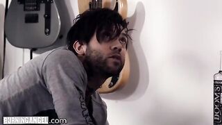 A tattooed babe gets her tight pussy filled with cum and sperm in this intense scene