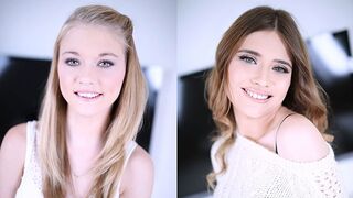 Kinky blowjob with cute teen Hannah Hays and her friend in POV style